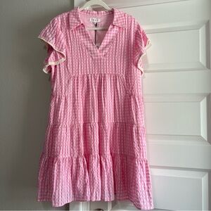 THML Women’s Pink Ruffle Sleeve Tiered Knee Length Baby Doll Dress XL New